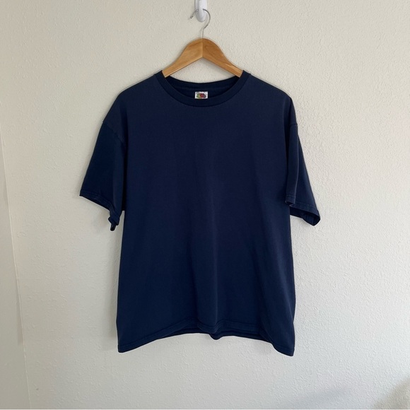 Vintage 90s BLANK NAVY BLUE FRUIT OF THE LOOM BEST T-Shirt XL - Picture 1 of 3